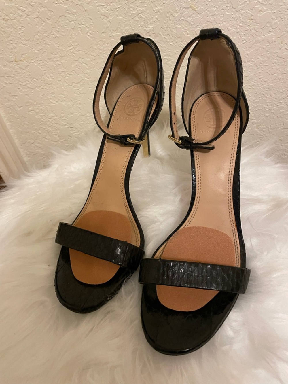 TORY BURCH Black Ankle-Strap Women's Heeled Sandals